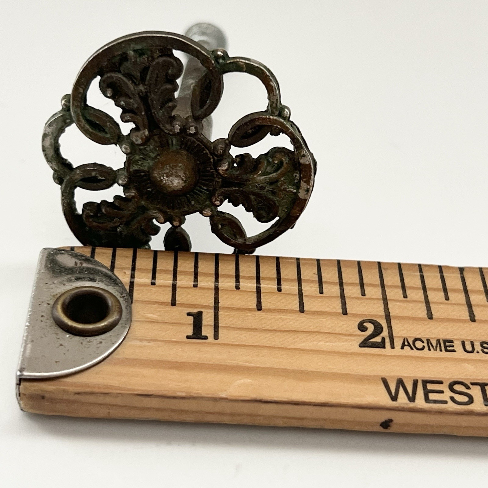 Vintage Antique Ornate Round Cabinet Knob Drawer Pull 1 1/2 “ 1.5 Patina Metal