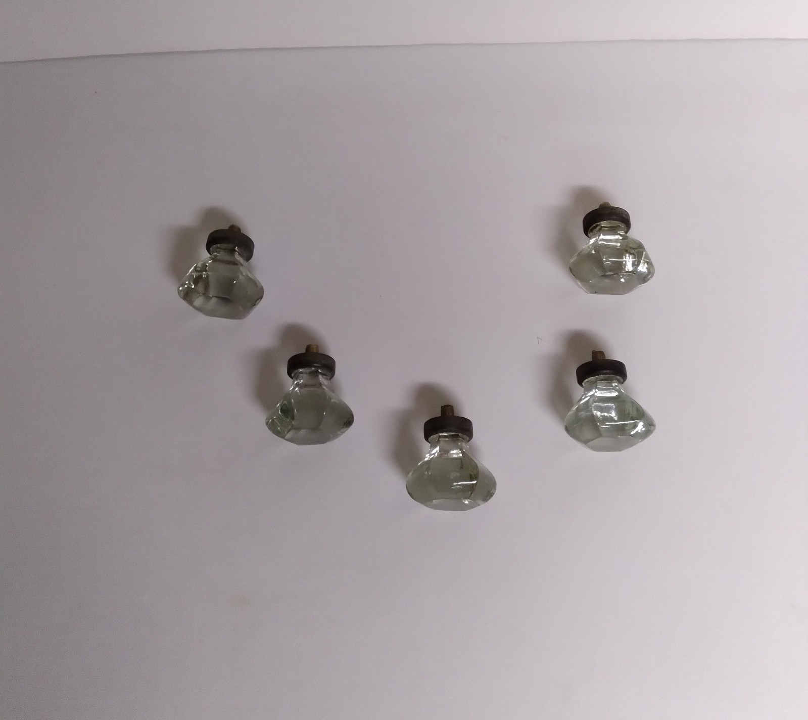 Vintage Clear Glass Drawer Knob Pull Hexagon Inset Pattern Lot Five 1 1/4″ SALE