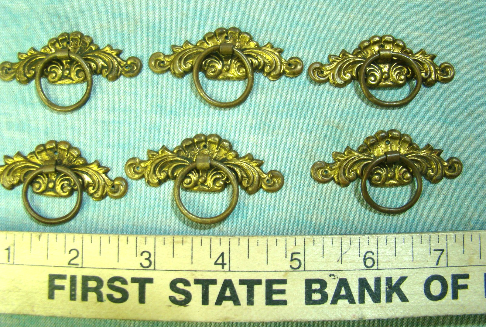 Vintage Lot of 6 Small Drawer Pulls Brass Handles Hardware, Small For Dollhouse?