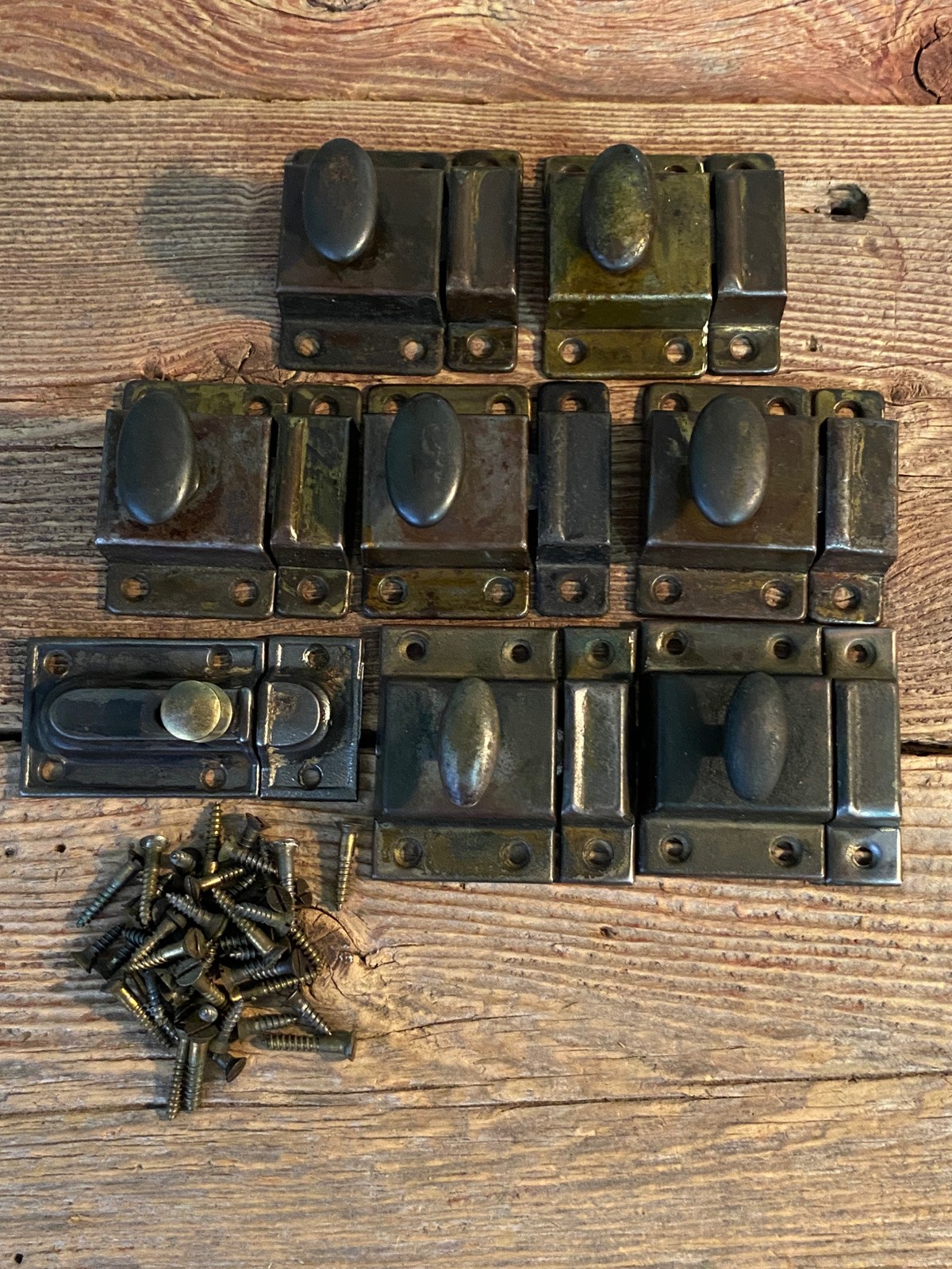 Vtg LOT of 8 Cabinet Cupboard Door Latch Closures & Keepers Twist Knob ALL Work!