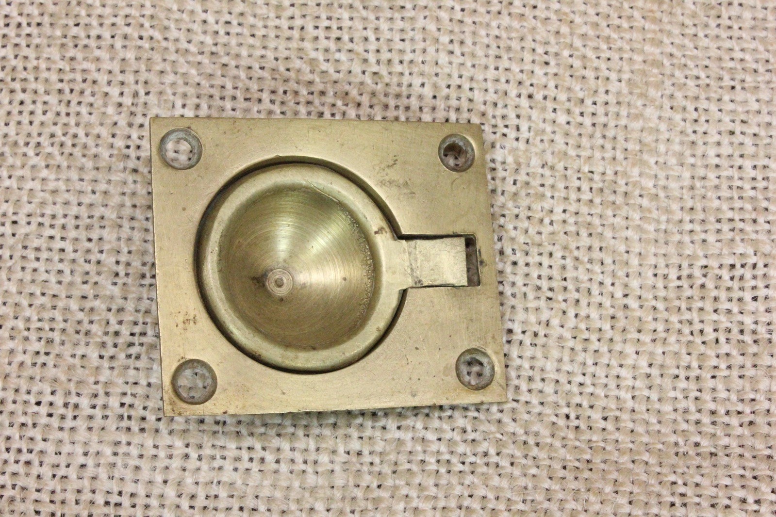 Old Door Pull Drop Finger Tip Flush Handle Treasure Box Vintage Solid Brass