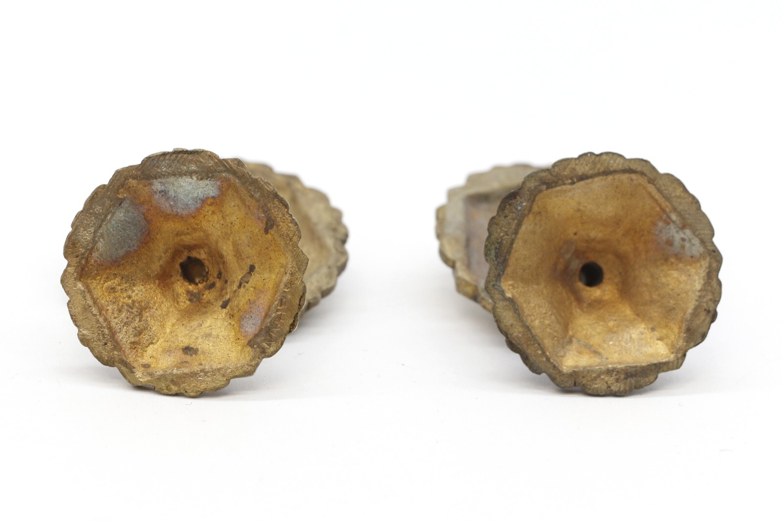 Pair of Vintage 2 in. Hexagon Scalloped Brass Cabinet Drawer Knobs