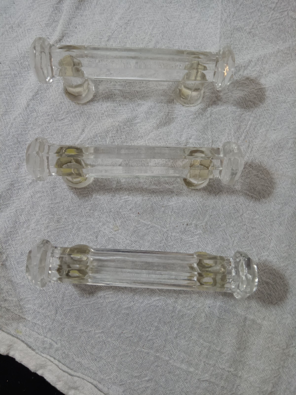 ​Vintage MCM Clear Drawer Pulls Handles Hexagon End Lot of 3 Retro