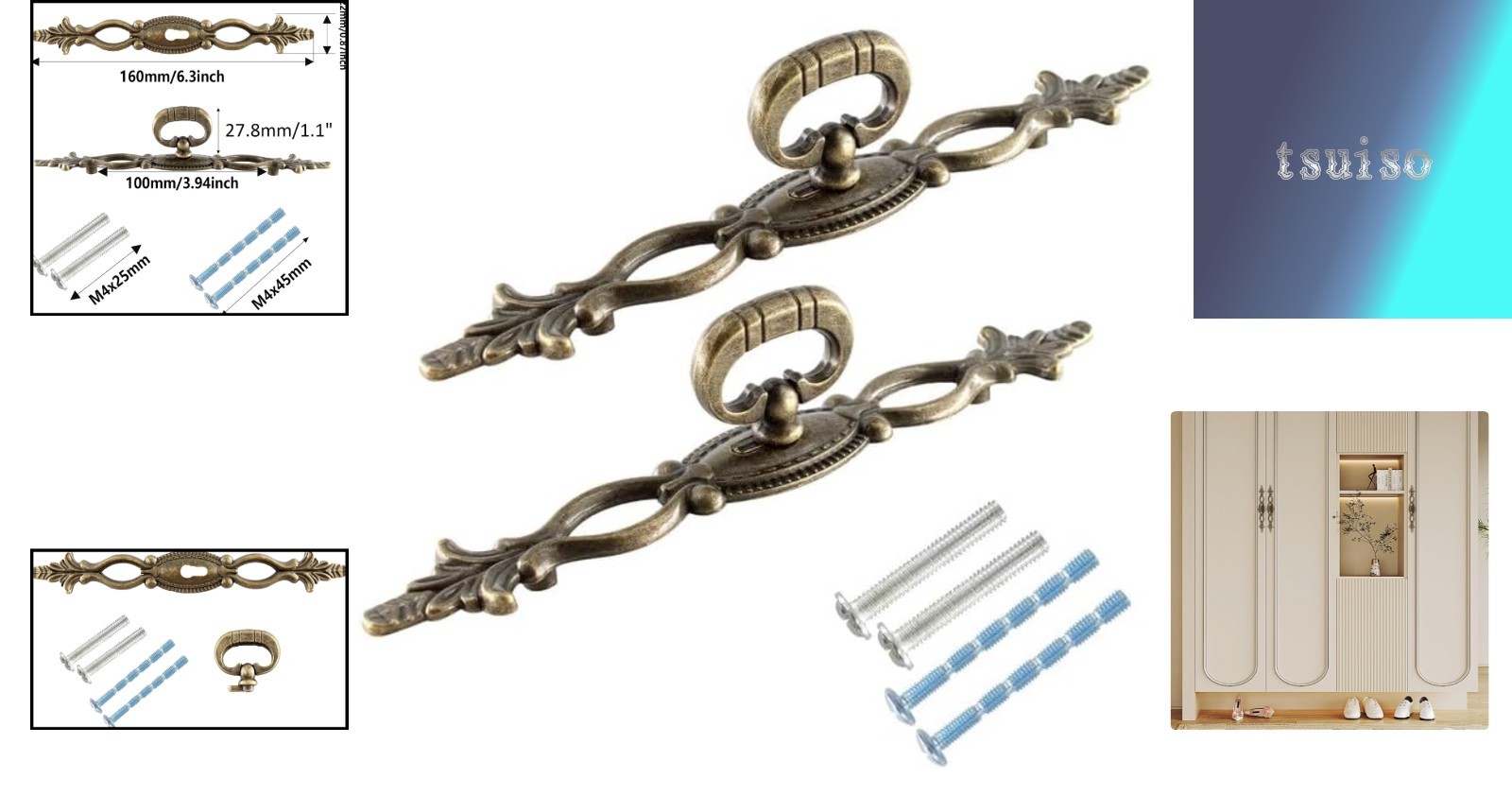 2PCS 6.3”/160mm Antique Cabinet Drawer Pulls, Vintage Style Bronze Cabinet Ha…