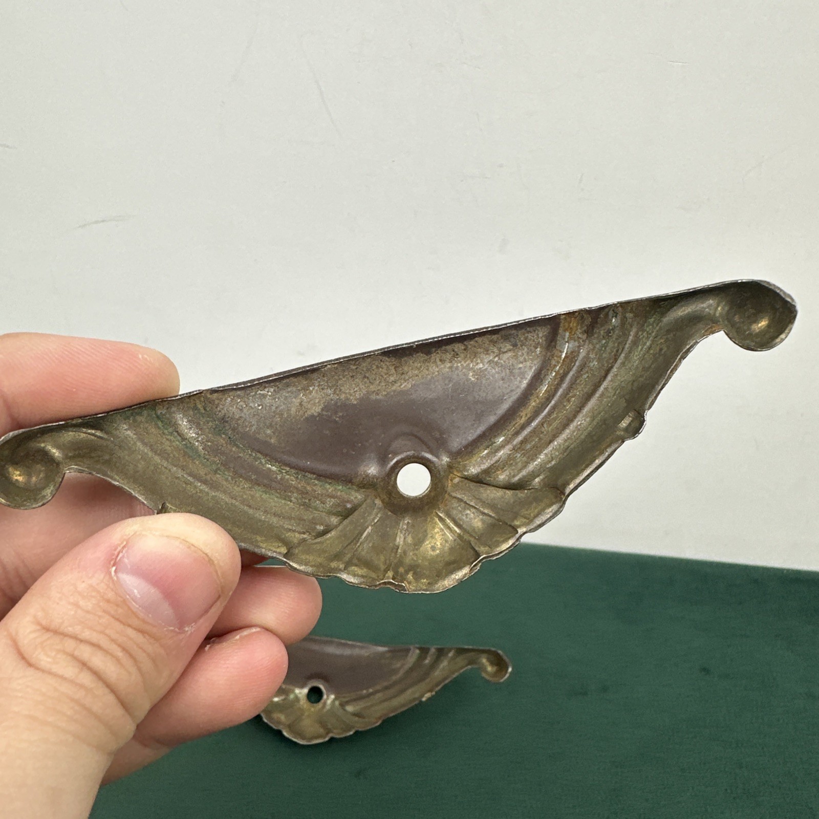 Antique Art Deco Cup Pull Backplates 4.75” Wide Drawer Hardware Lot 2