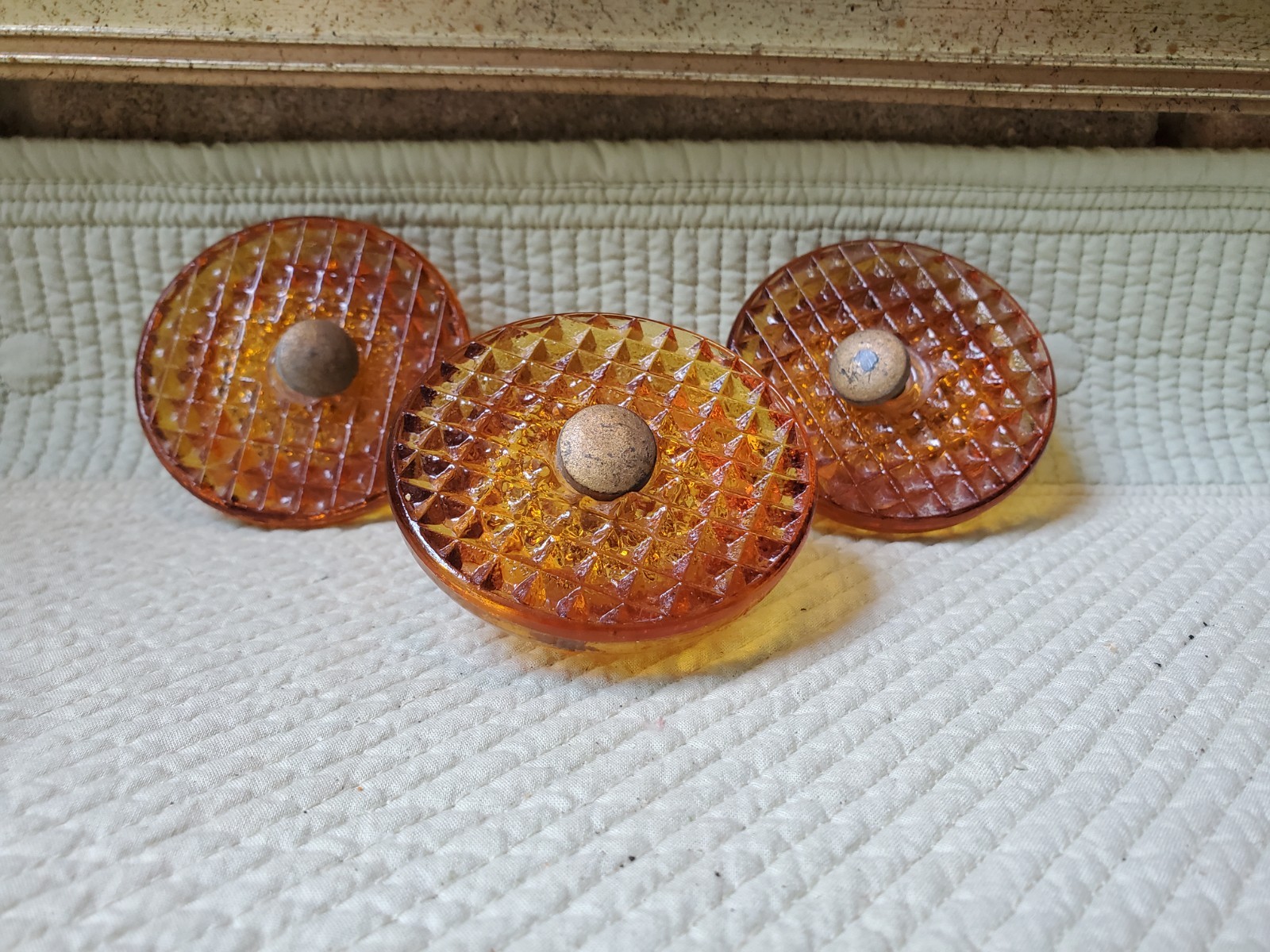 Vintage Amber/Orange Deco Round Furniture or Drawer pulls ( Glass )