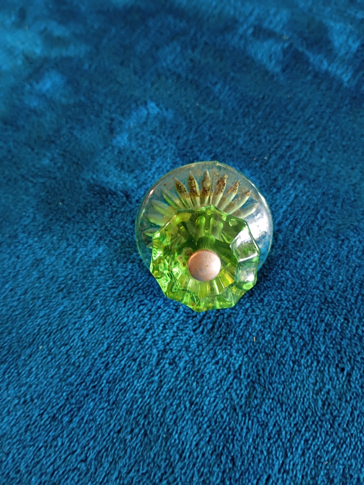 Vintage 1.75 in. Fluted Green Glass Cabinet Knob