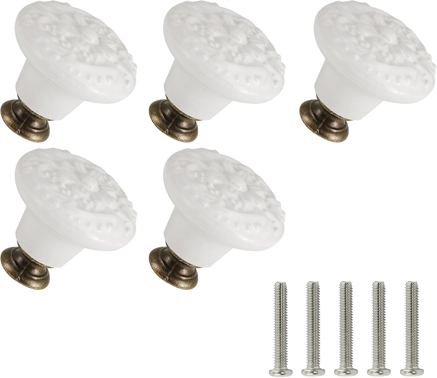 White Ceramic Knobs 10 Pack Flower Drawer Pulls Vintage Cabinet Knobs – Antique