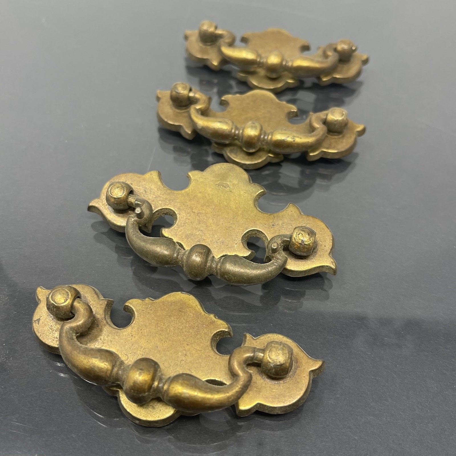 Lot of 4 Vtg Antique KBC Keller Brass Colonial Metal Batwing Drawer Pull Handles