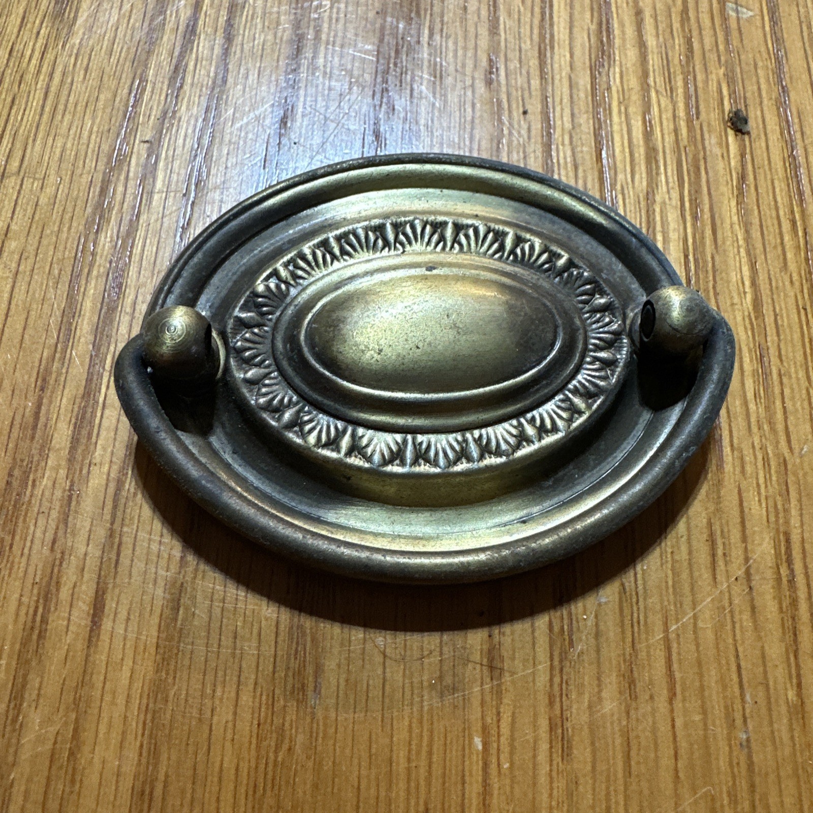 Vintage Drawer Oval Drop Bail Pull Handle Aged Dark Brass 2 1/2″ Centers Antique