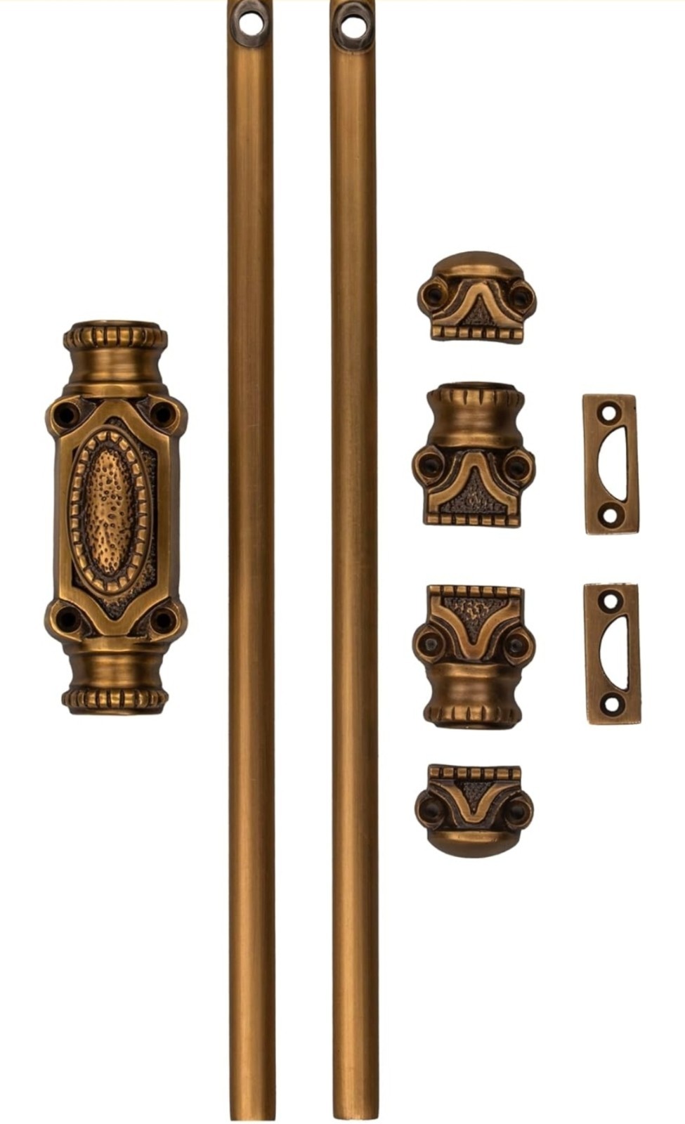 Antique Solid Brass Cremone Bolt Set | 2′ Rods & Handle | Cabinet Hardware