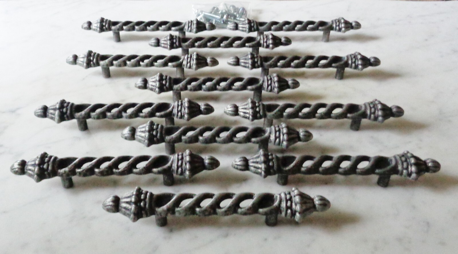 12 Ajax 9587 Grey Silver Twisted Cabinet Door Drawer Pull Handles Vintage 6 1/8