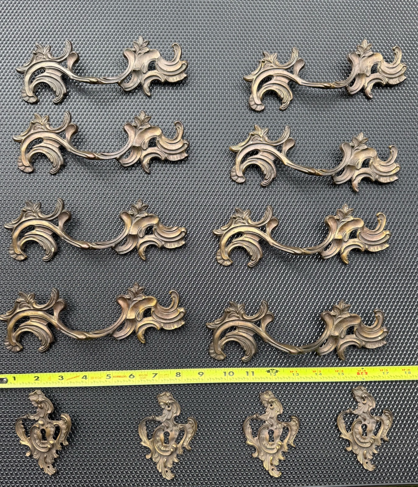 Vintage French Provincial Brass Dresser Hardware Set 8 Pulls 4 Escutcheons Keele