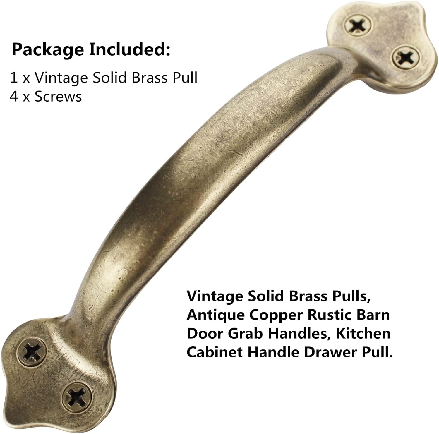 Vintage Brass Pull Handle Antique Copper Cabinet Drawer Barn Door Hardware Pull