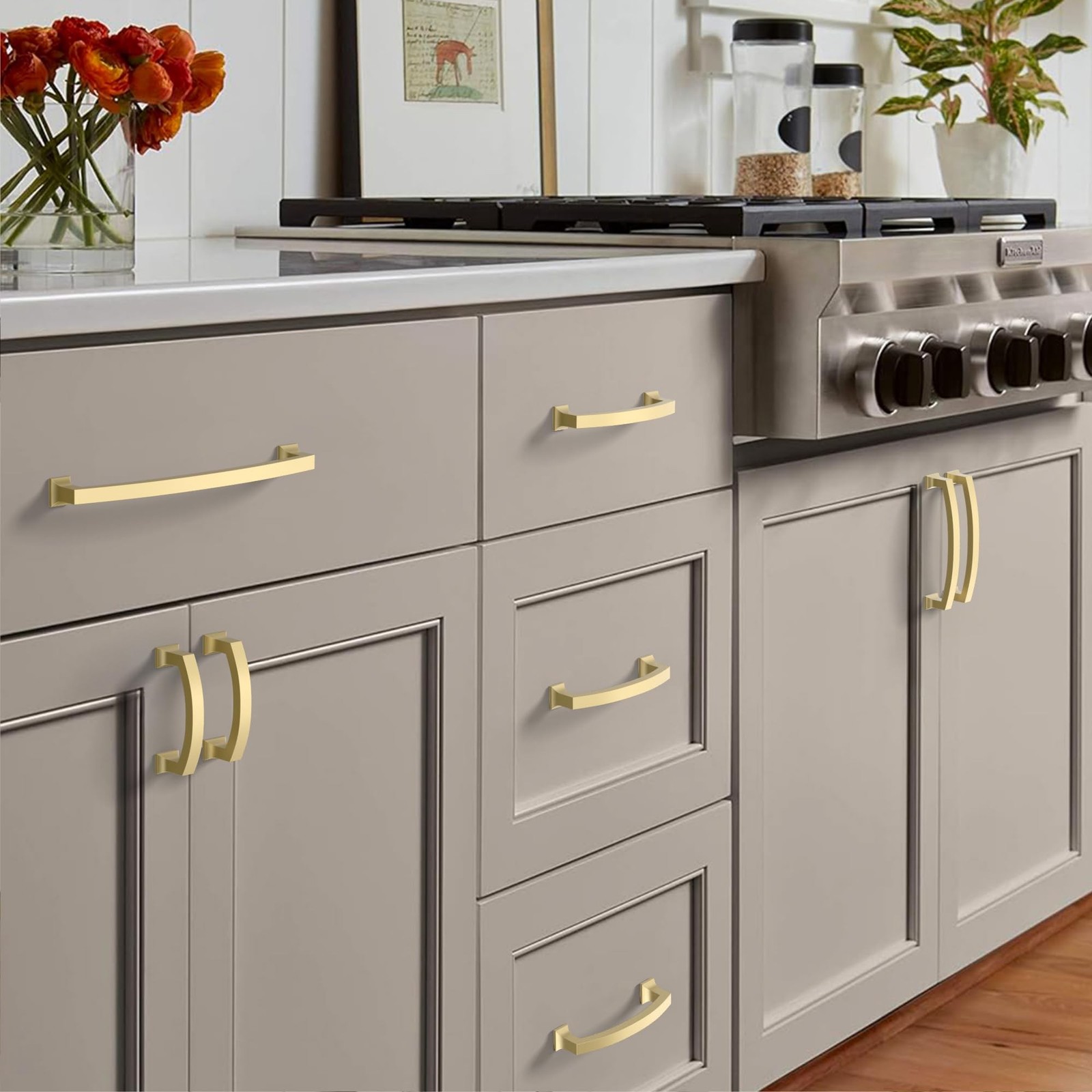 10 Pack 3”(76mm) Gold Kitchen Cabinet Handles Modern Gold Cabinet Pulls Draw…