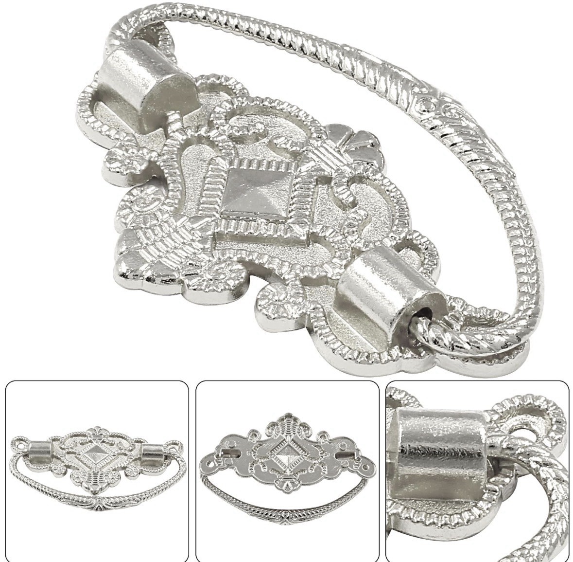10 Pack Vintage Antique Silver Pull Handle for Retro Drawer Jewelry Box Kitchen