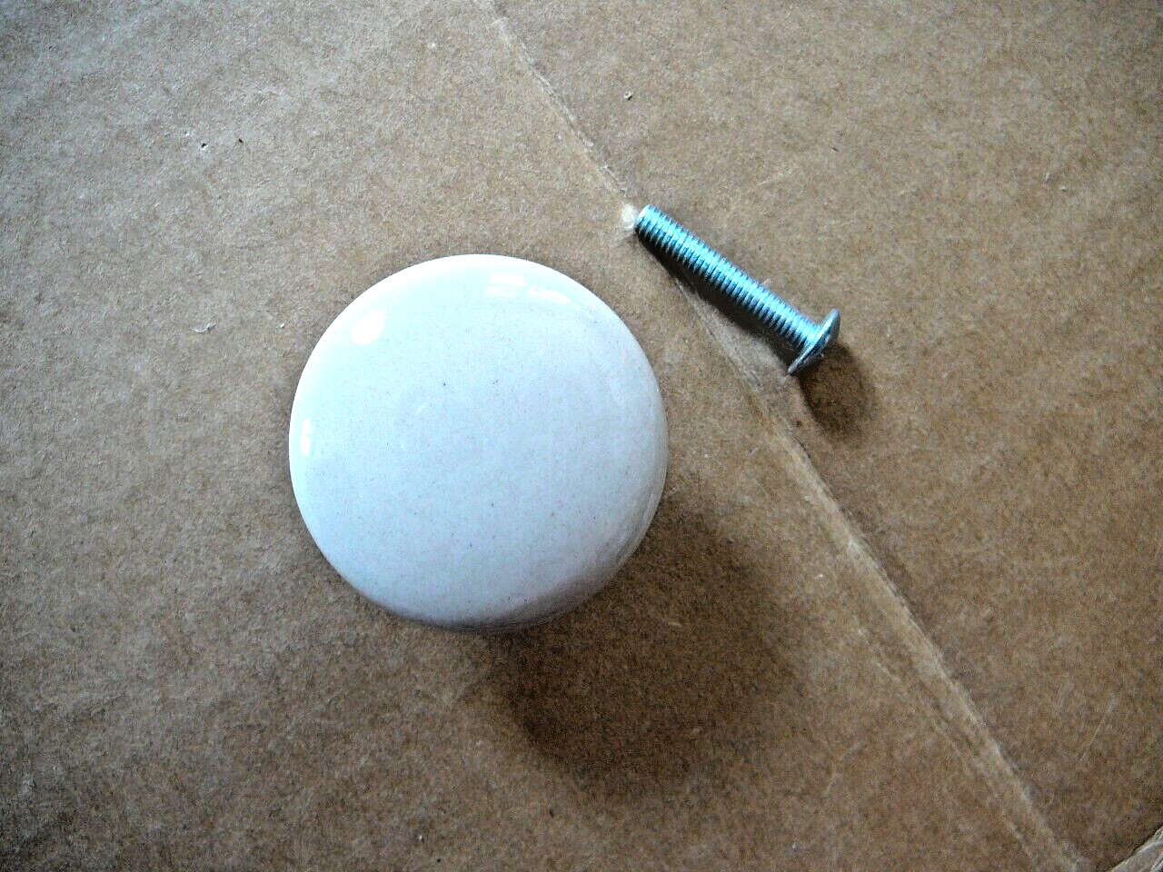 12 Vintage Round Porcelain Tan Beige Cabinet Drawer Knobs 1.5″ NOS With Screws