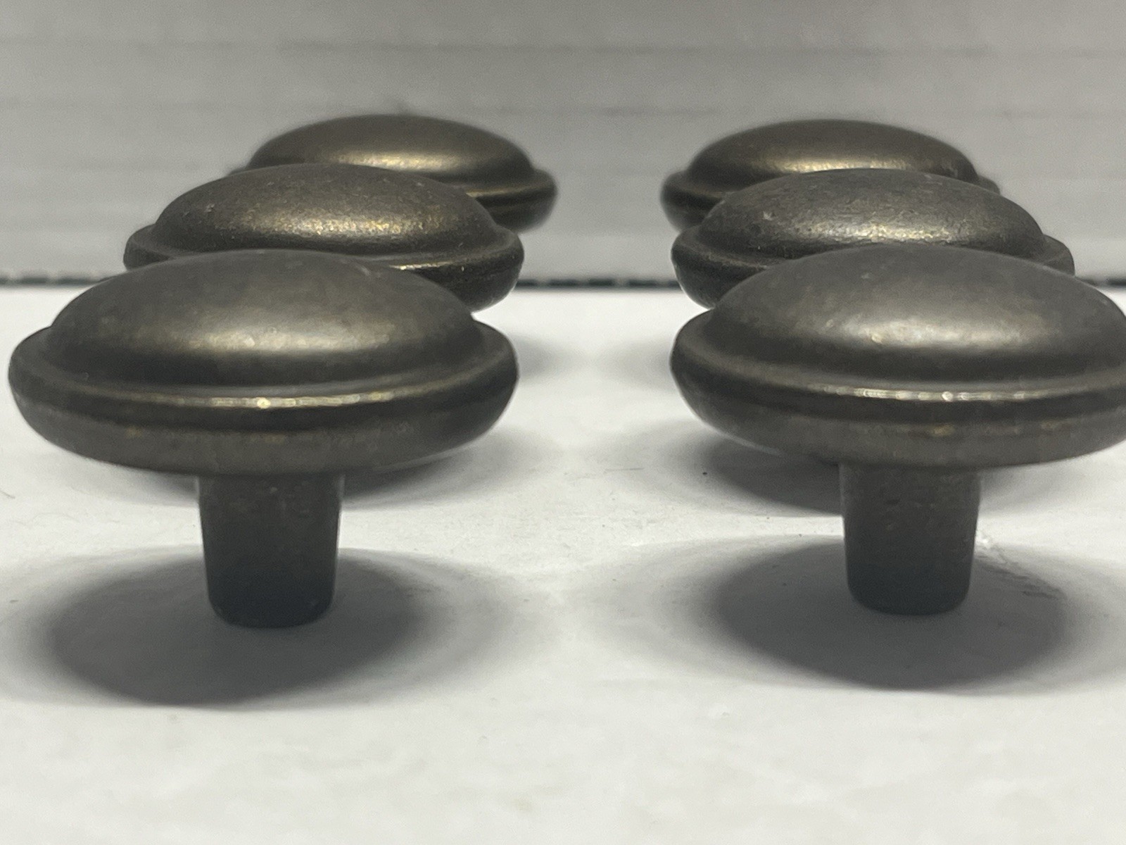 Vintage Lot (6) NOS KBC Heavy Round Dark Antique Bronze Drawer/Cabinet Knobs