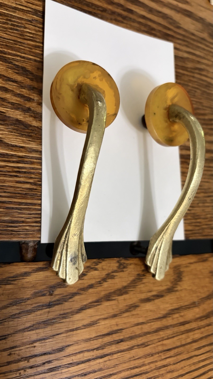 Antique Butterscotch Bakelite Solid Brass Art Deco Dresser Handles Drawer Pulls