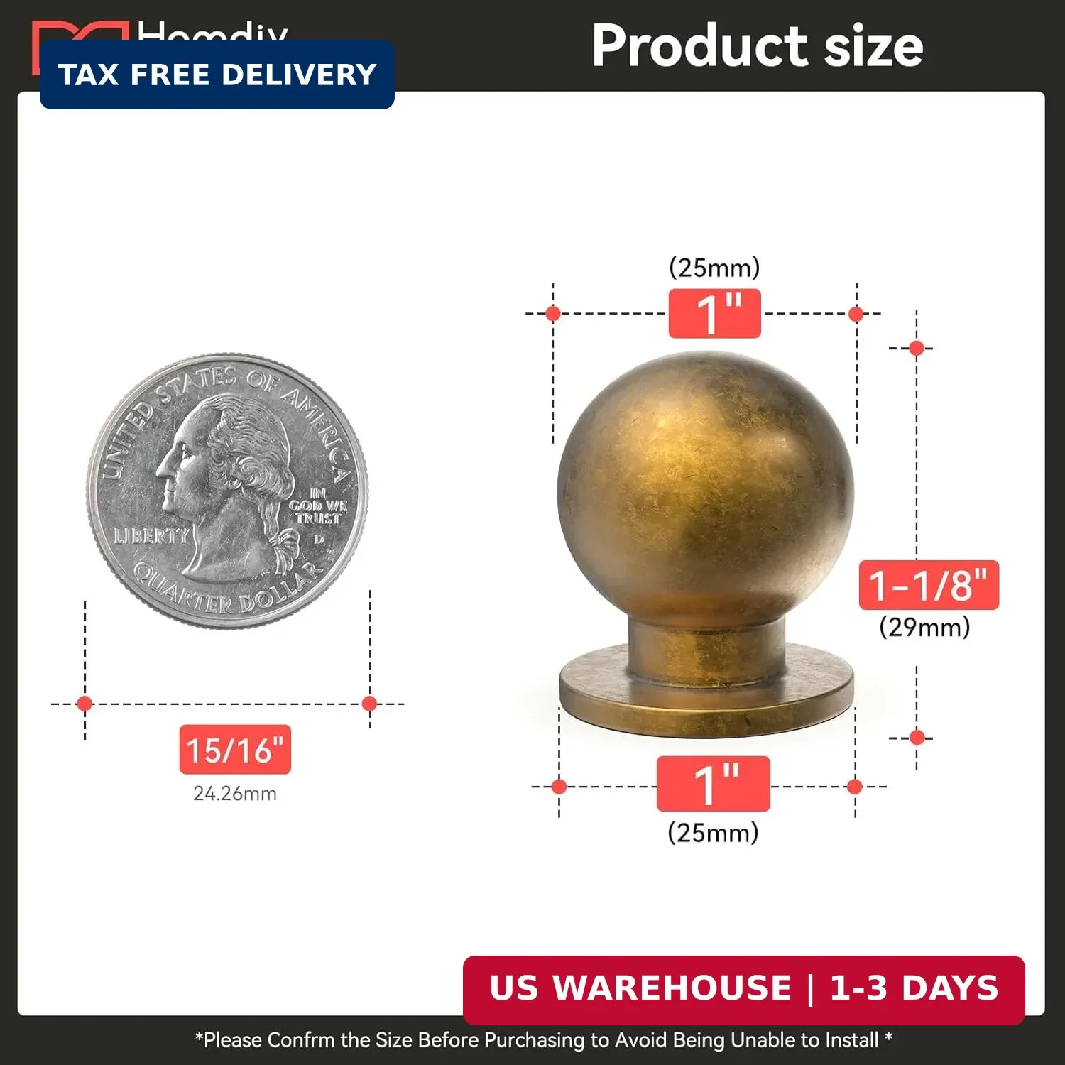 homdiy 10 Pack Antique Cabinet Knobs, Round Retro Brass Drawer Dresser Handles B