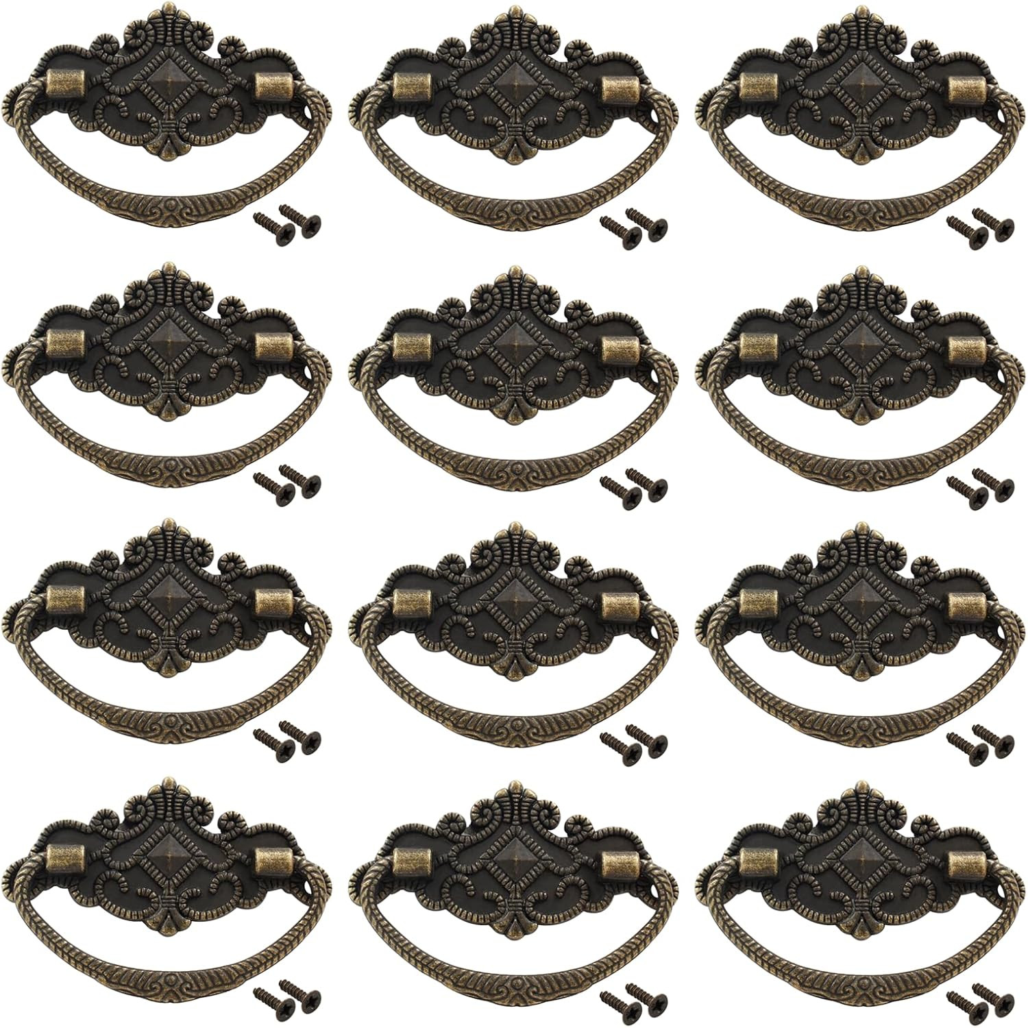 12-Pack Vintage Antique Bronze Pull Handle – for Retro Drawer Jewelry Box Kit…