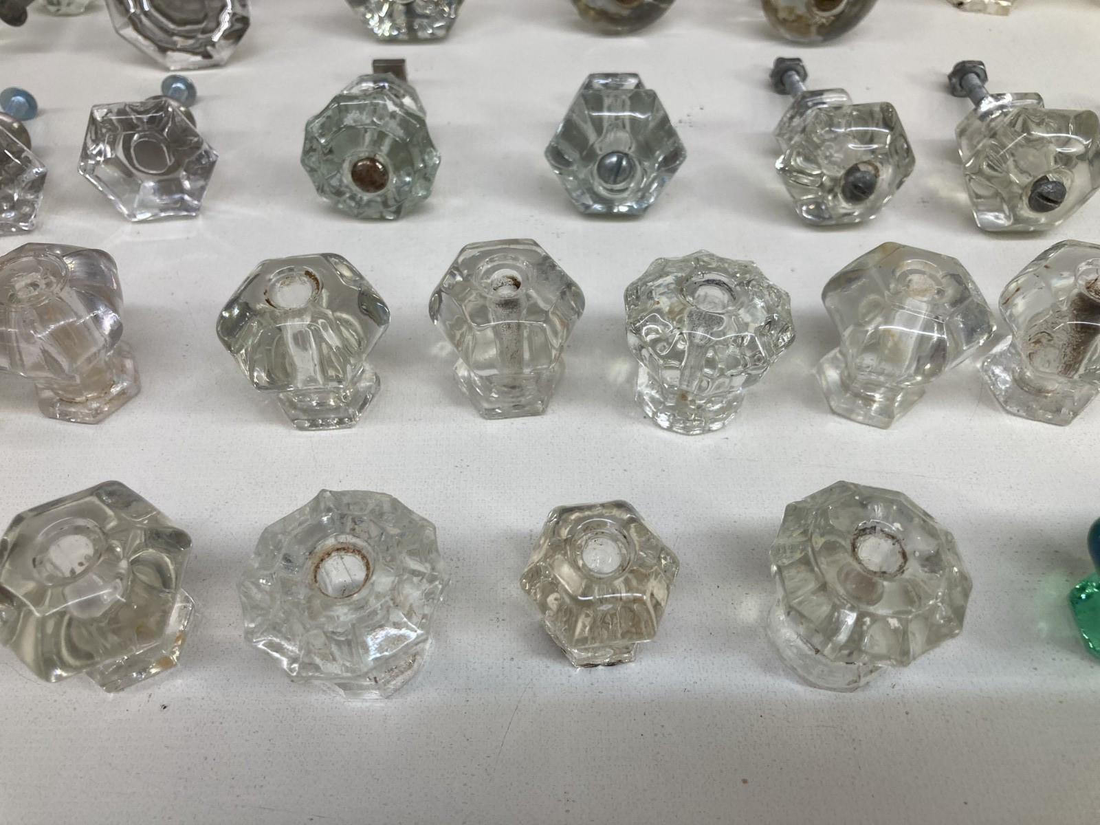Vintage Lot 45 Salvage Glass Drawer Knobs Pulls Mixed Sizes, Shapes and Colors