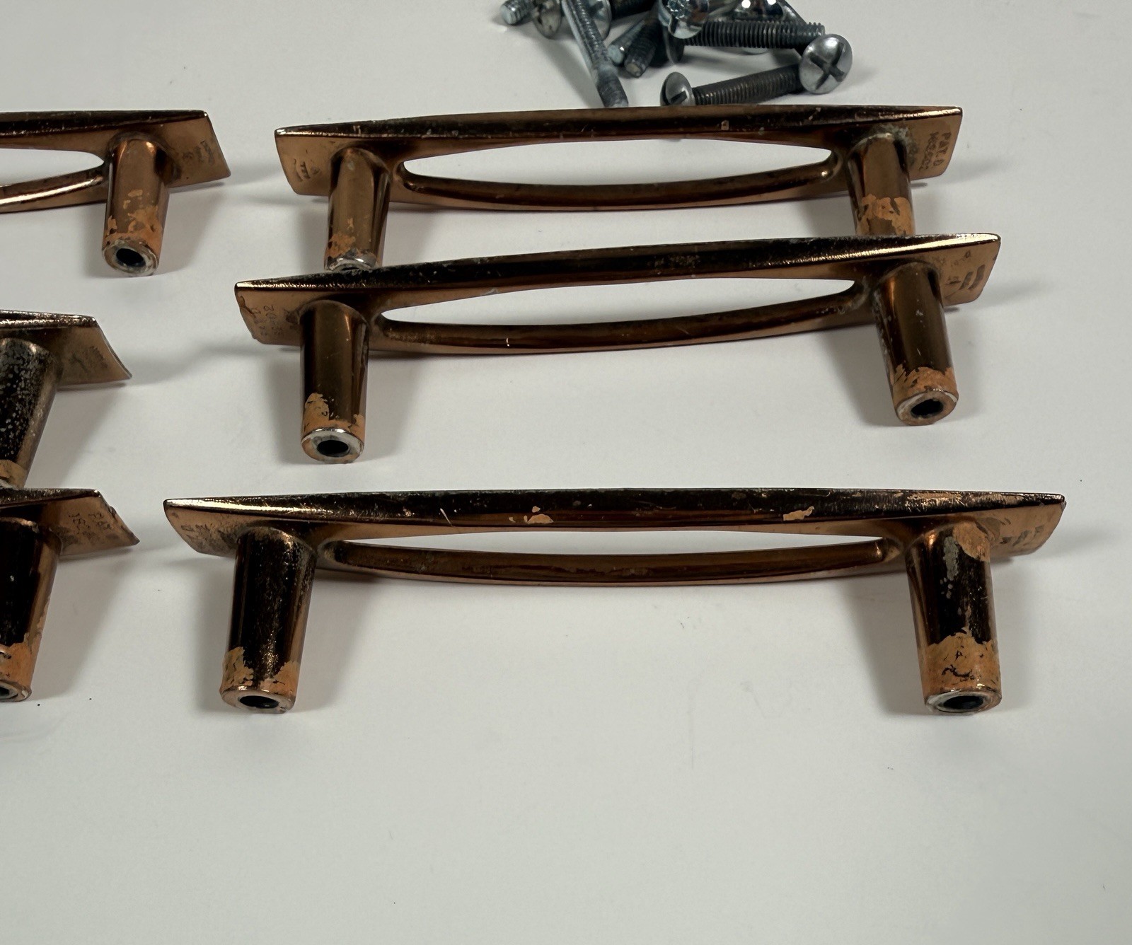 Vtg MCM AJAX Nordic Modern Copper Tone Drawer Door Pull Handle 3” Center Lot 6