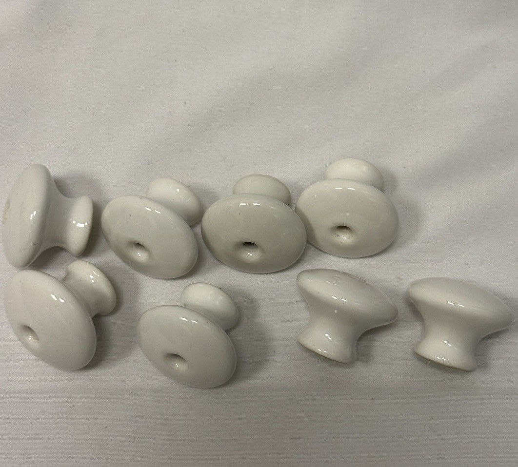 Lot of 8 Vintage White Ceramic Drawer Pulls – Classic Round Knobs | No Hardware