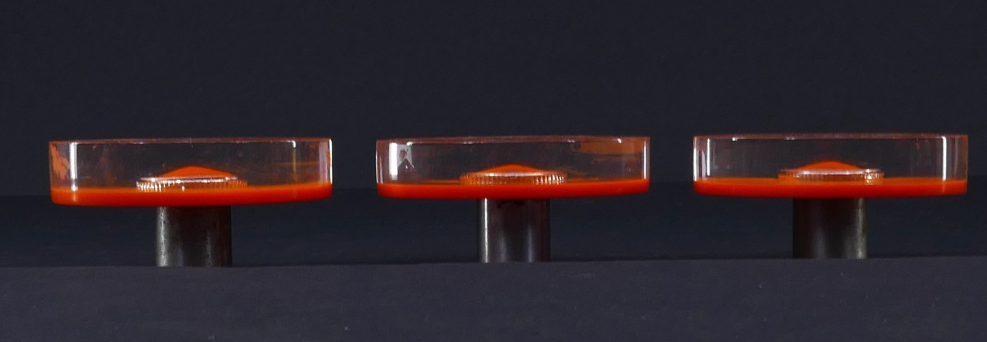3 LARGE ORANGE LUCiTE MiD CENTURY 2-1/2″ ROUND CABiNET DRESSER DRAWER PULL KNOB
