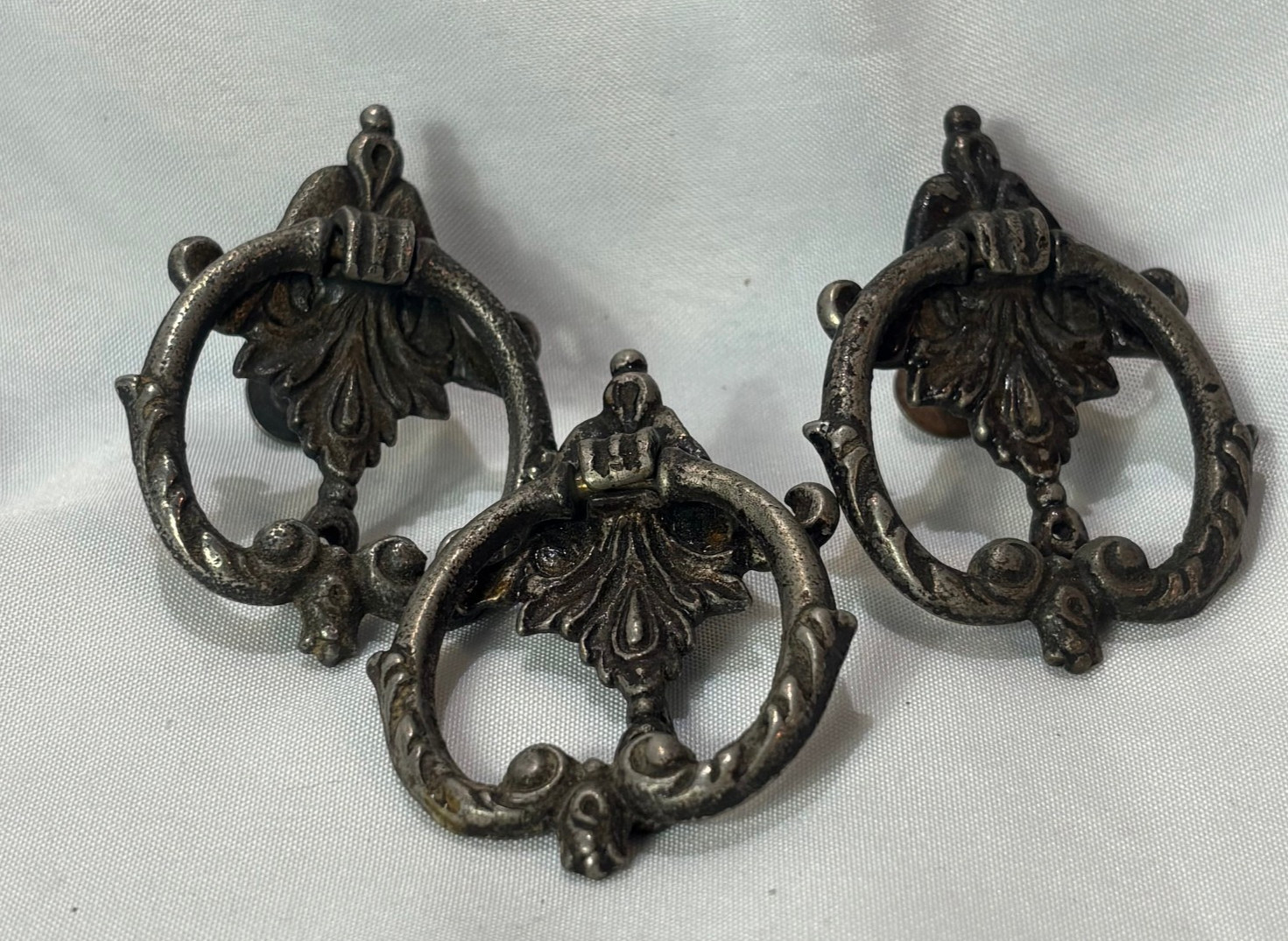 Antique French Provincial Drawer Pulls Victorian Bail Drop Silver Tone #2976