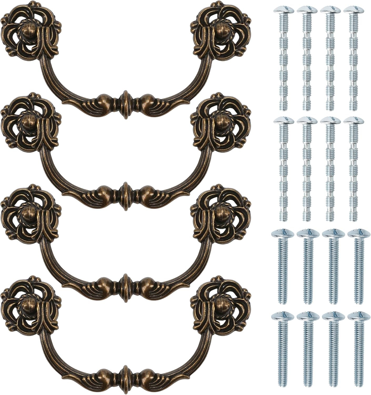 4-Pack 4.5″ C-C Antique Brass Drawer Pulls – Vintage Style Drop Bail Dresser Han
