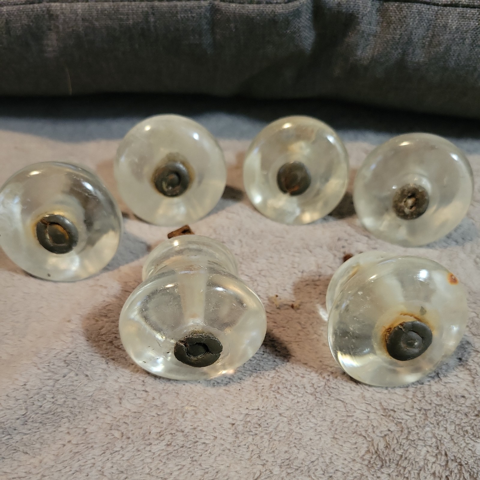 Set 6 Antique Glass Furniture Knobs or Pulls