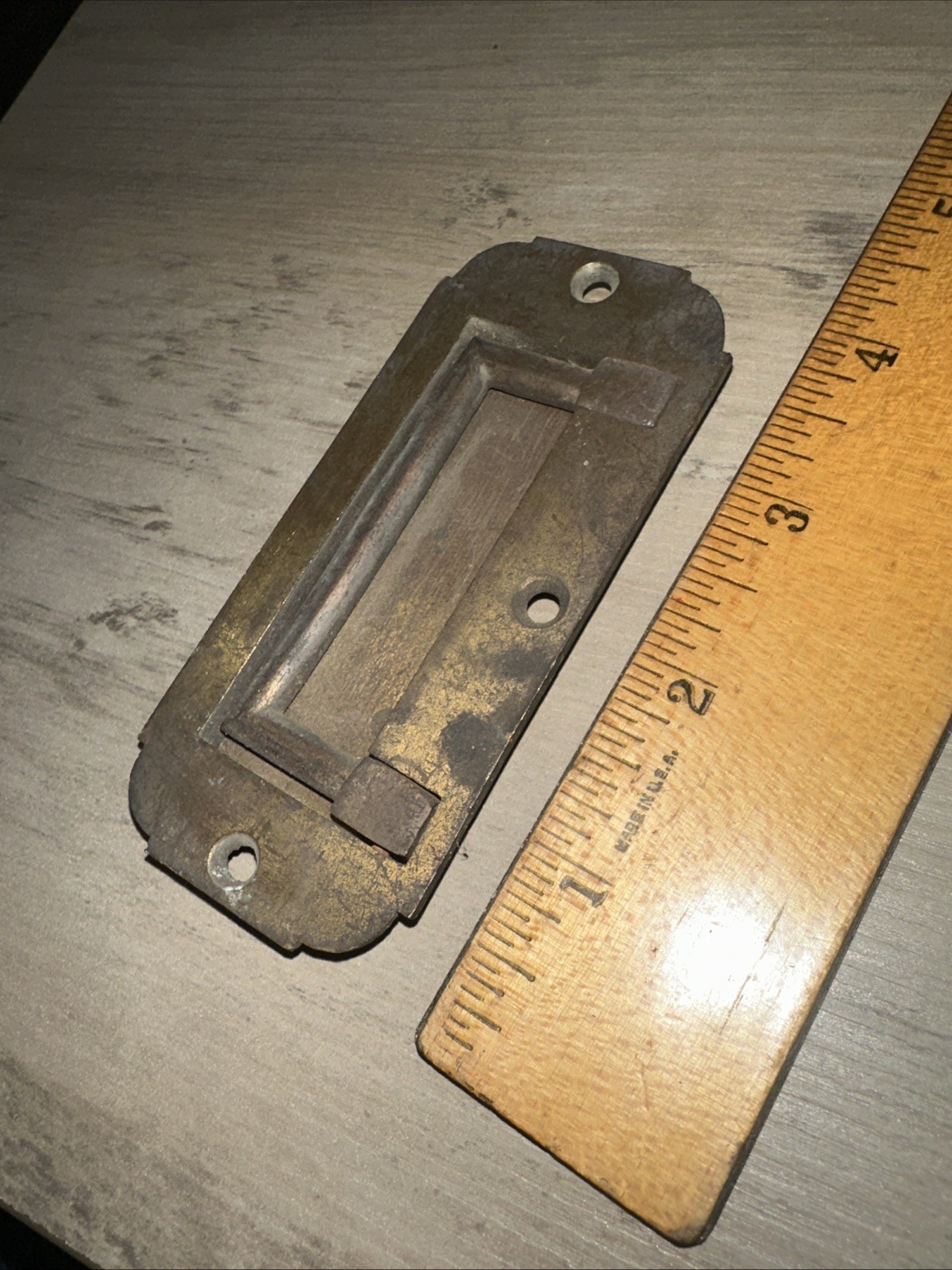 Campaign Dresser Drawer Pull Brass Inset Vintage Replacement Handle Reclaimed