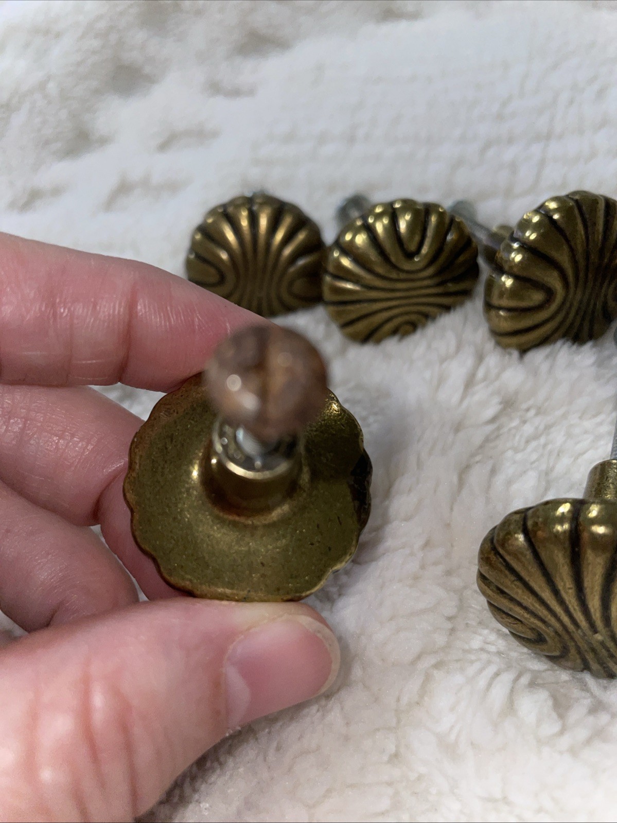 6 VTG Antique Brass Look Round Pinwheel Drawer Pull Traditional Hardware 1 1/8 “