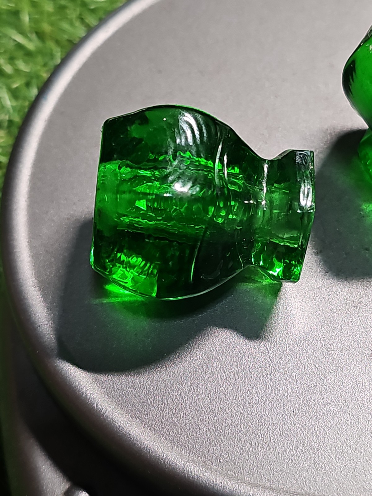 2 Antique Green Depression Glass Cabinet Drawer Pull Knob Vintage Hardware