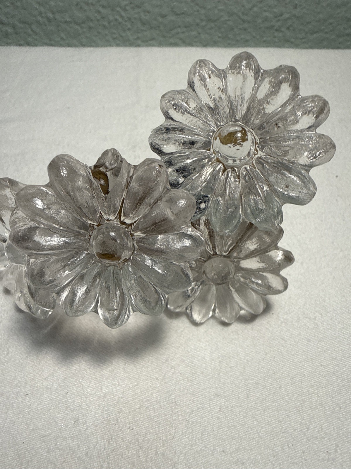 DRAWER CABINET KNOB PULL Flower Floral Clear Glass Fancy Chic Cottage LOT 4