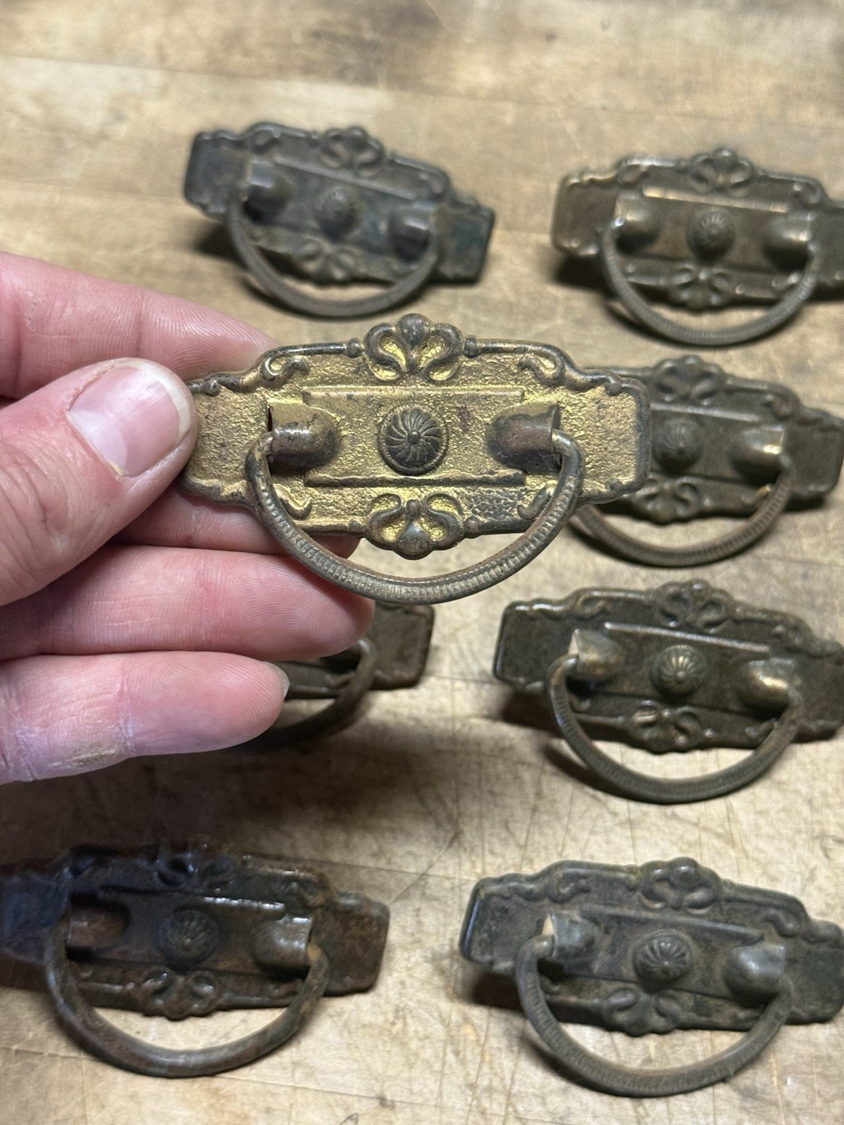 Antique Lot 15 Drawer dresser Pulls Cabinet Pulls- Detailed! – COMPLETE READY