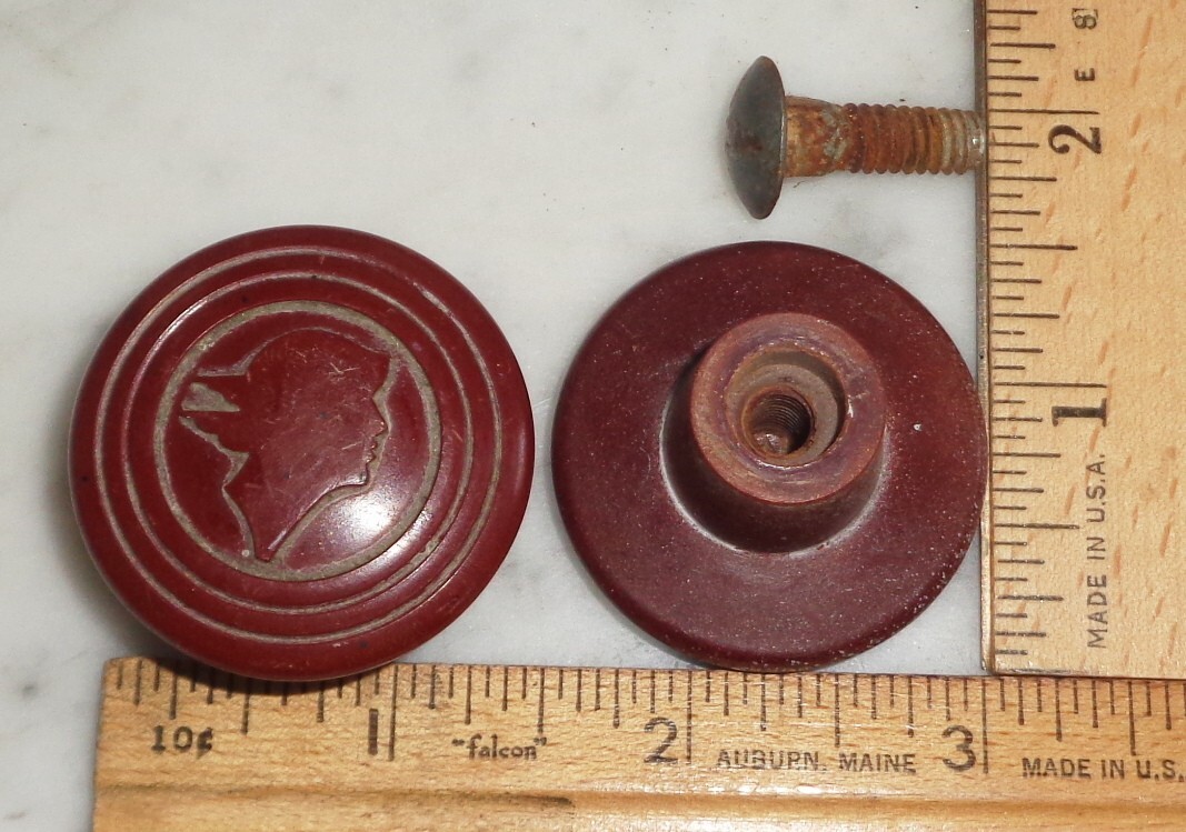 Mercury Head Winged God Man Maroon 1 1/2 inch Knob Cap Pulls, Set of 5