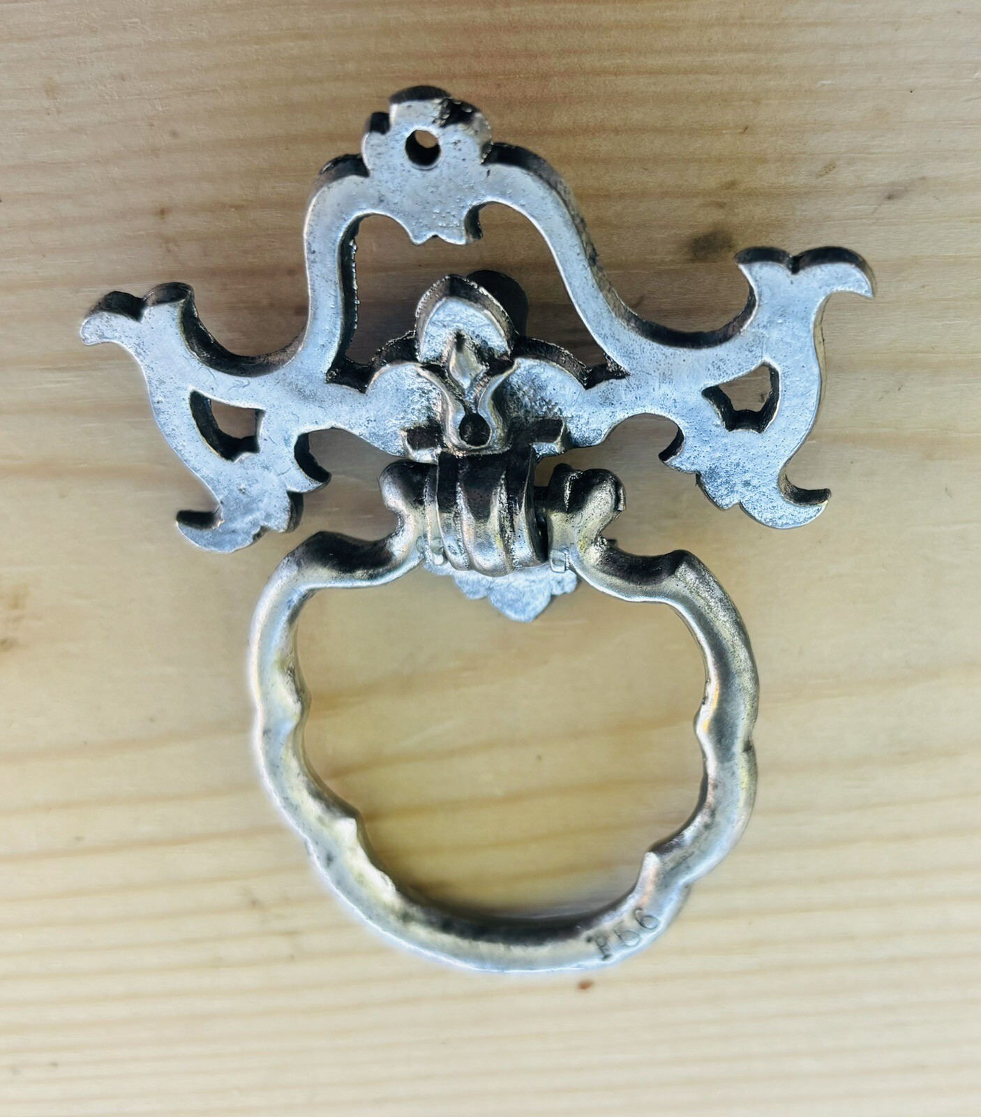 RARE Silver Nickel Antique Hardware Drawer Pull Victorian Brass Drop Ring F205