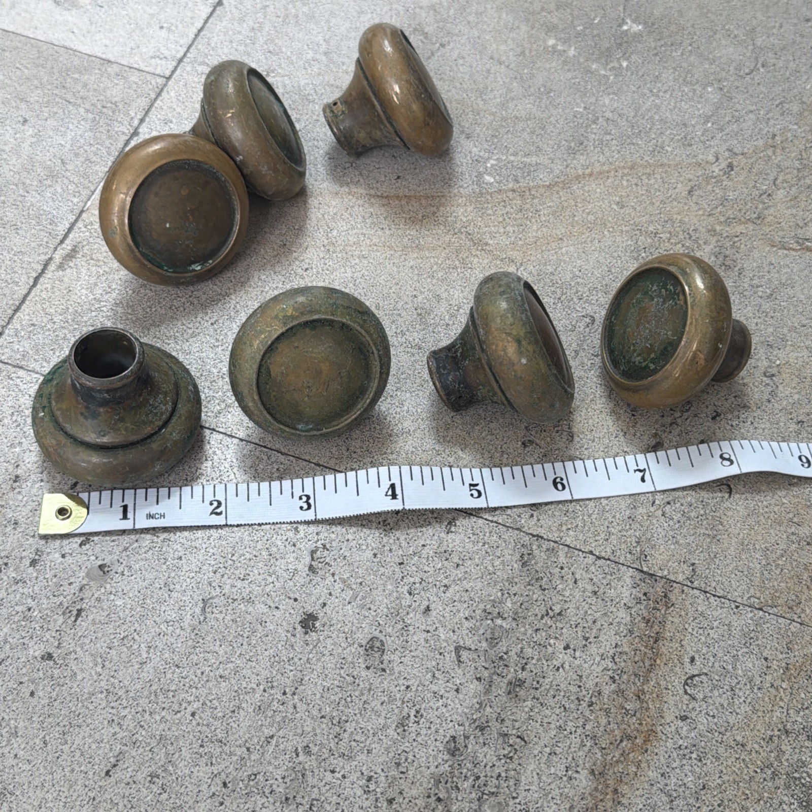 1 Antique 1930s Circle Design Hollow Brass Door Pull Knob Handle Vintage Patina