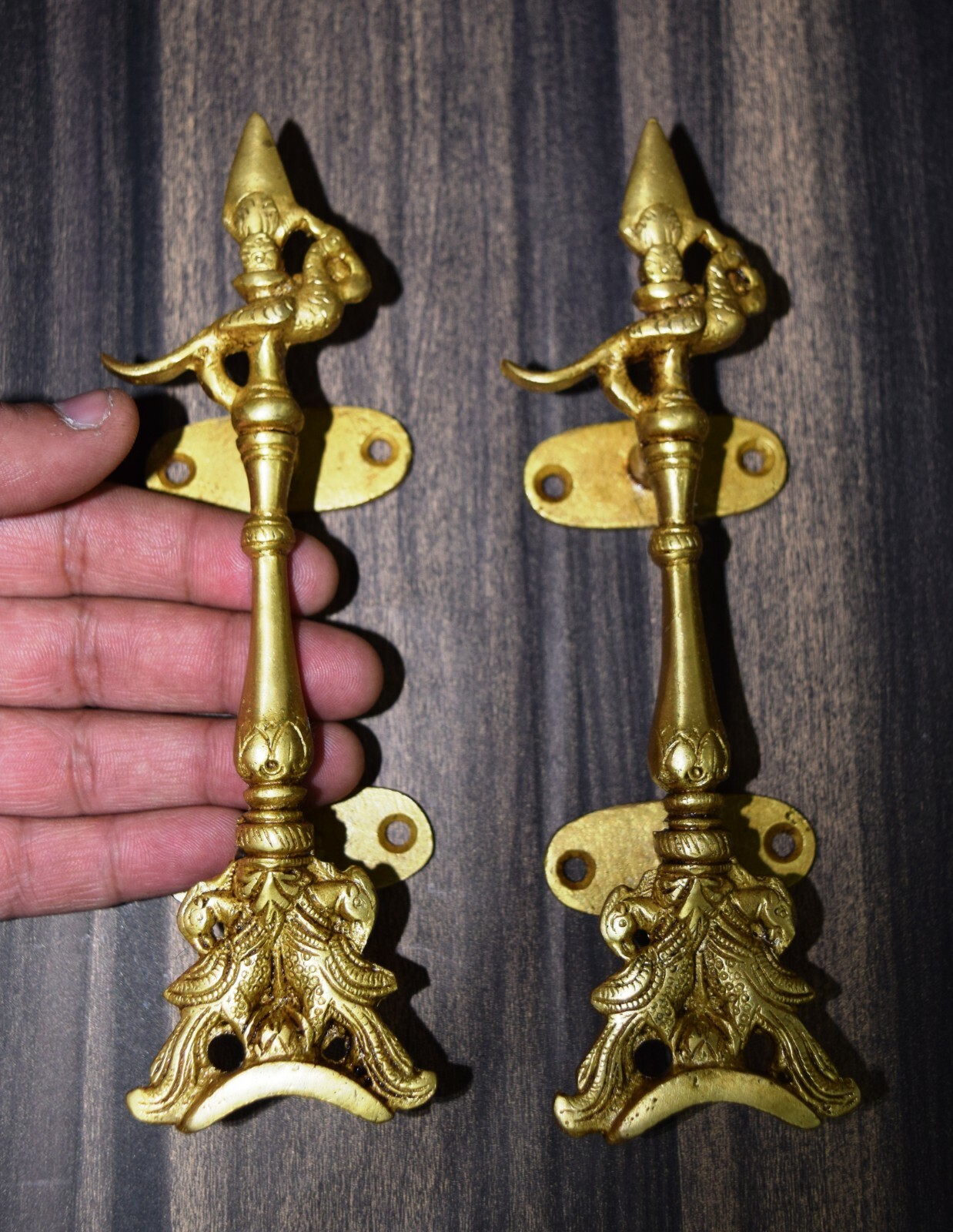 Brass Cockatoo Door Handle Pair Peafowl Bird Dresser Pull Oval Shape Base GTX