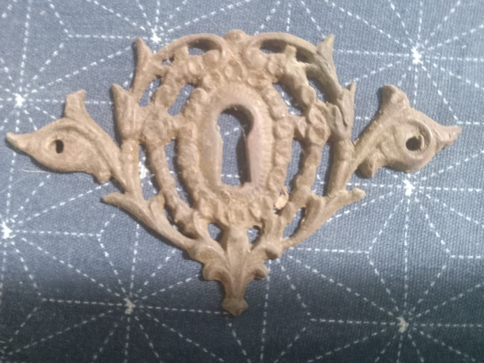 Antique Vintage Brass Ring Pull and Ornate Keyhole