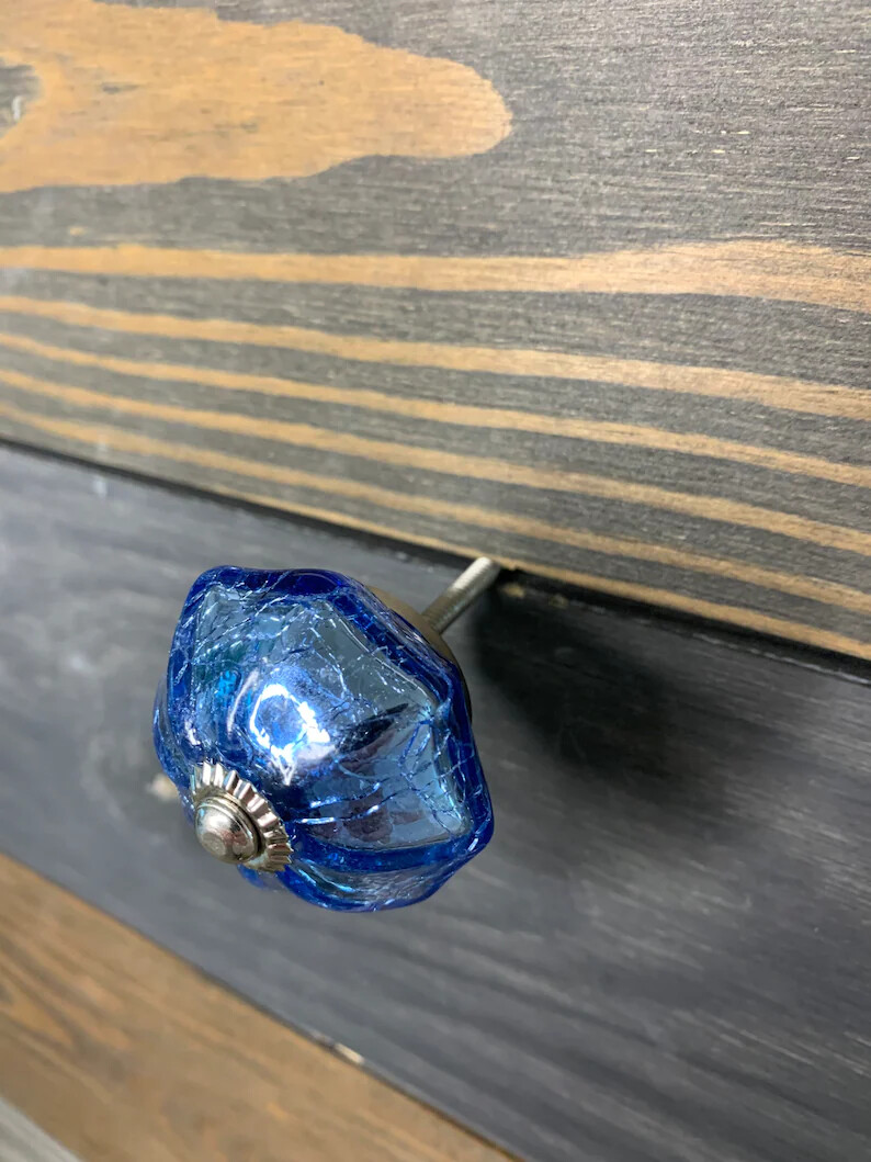 Antique Metal Drawer Pull Blue Glass Mercury Dresser Door Kitchen Knob