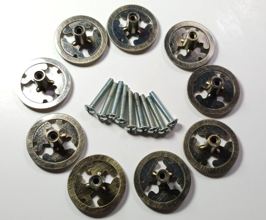 Set of 9 Brushed Nickel Ornate Vintage Round Cabinet Drawer Knob Pulls