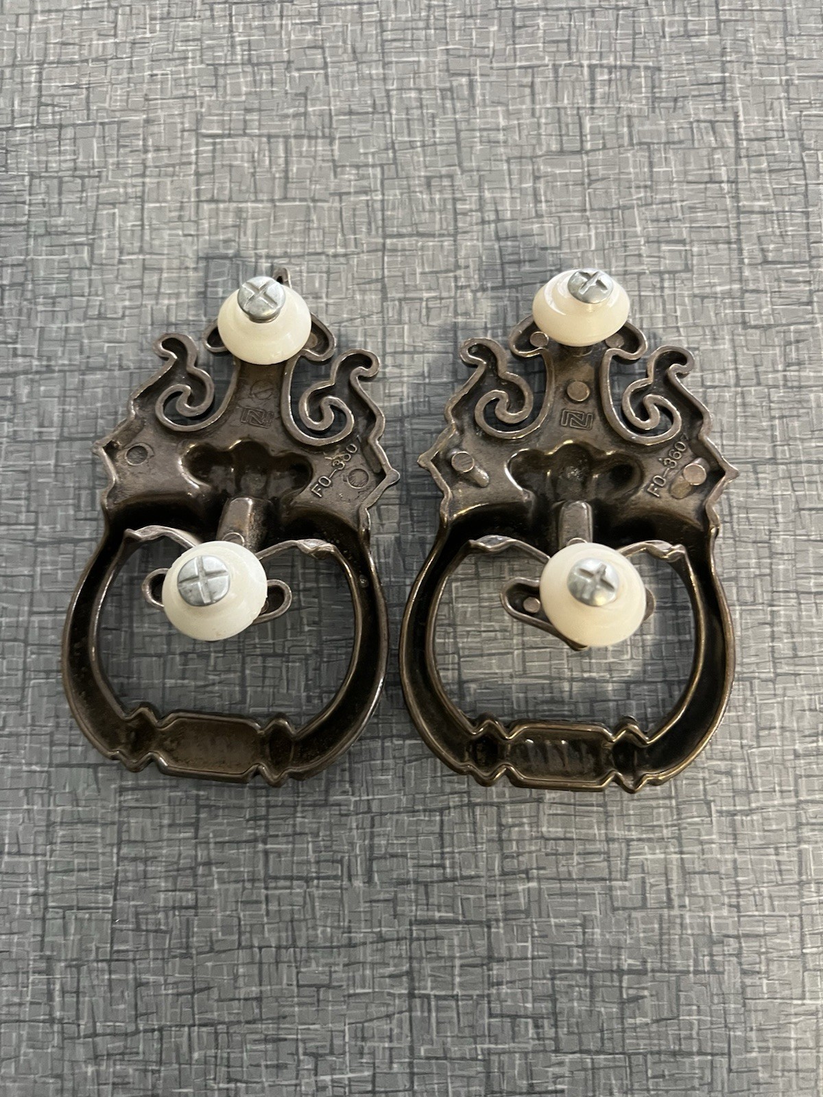 Pair of National Lock Co Spade Tip Colonial Drop Ring Bail Drawer Pulls 4 5/8