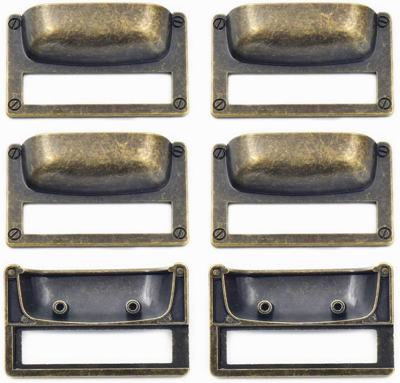 6 Pack Antique Bronze Label Frame Drawer Pulls Zinc Alloy Card Catalog File 2in