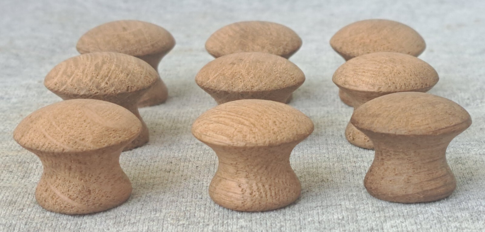 Vintage Mushroom Style Round Wooden Drawer Door Knobs Pulls 1” ~ Lot of 9