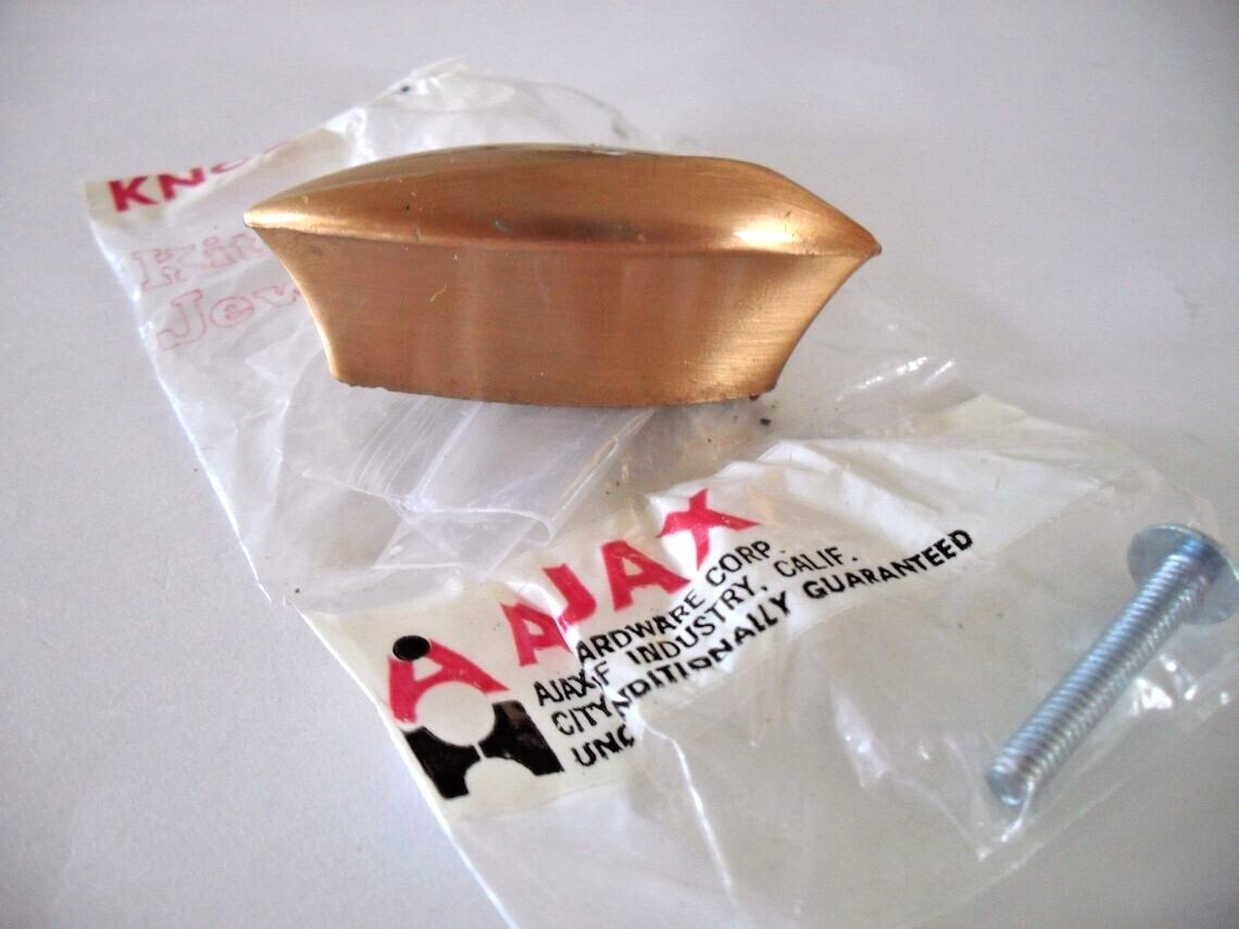 Vintage Nos Satin Brass Drawer Knob 1/2″x2-1/8″ Eye Shaped Cabinet Pull Ajax