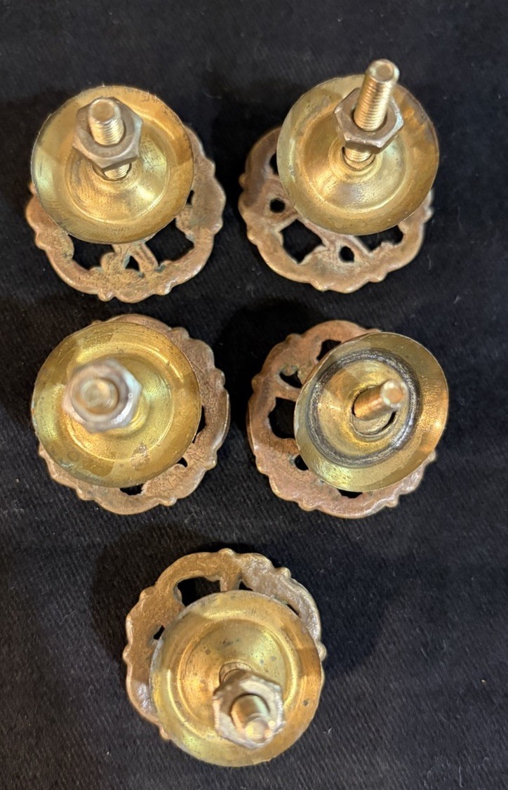 5 Antique Victorian Ornate Brass? Drawer Pulls