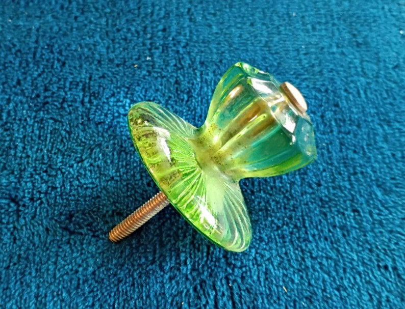 Vintage 1.75 in. Fluted Green Glass Cabinet Knob